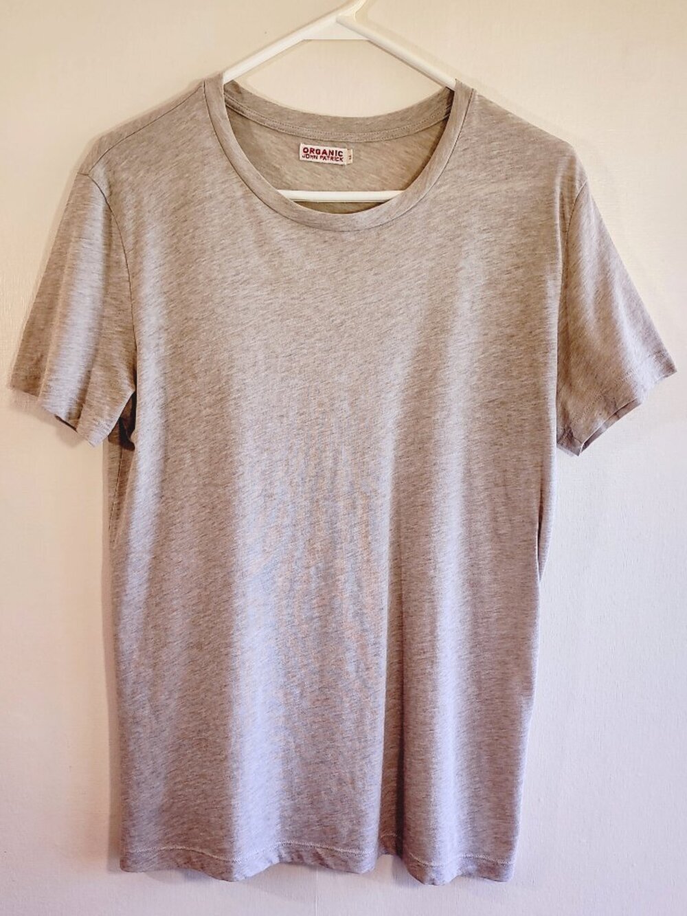 Organic John Patrick Tee Shirt Size Medium Short-Sleeve Shirttail Neutral Tan